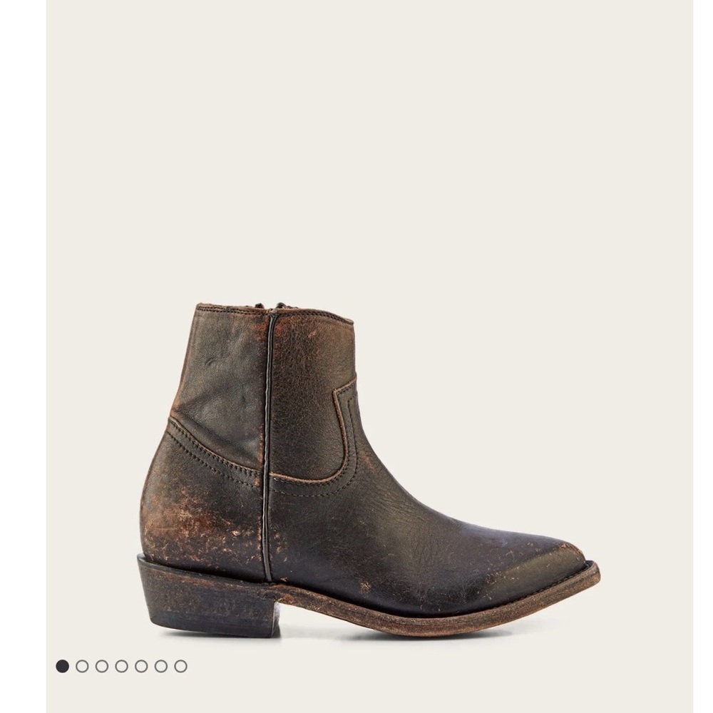 Frye Dark Brown Distressed Leather Cowboy Ankle Boots